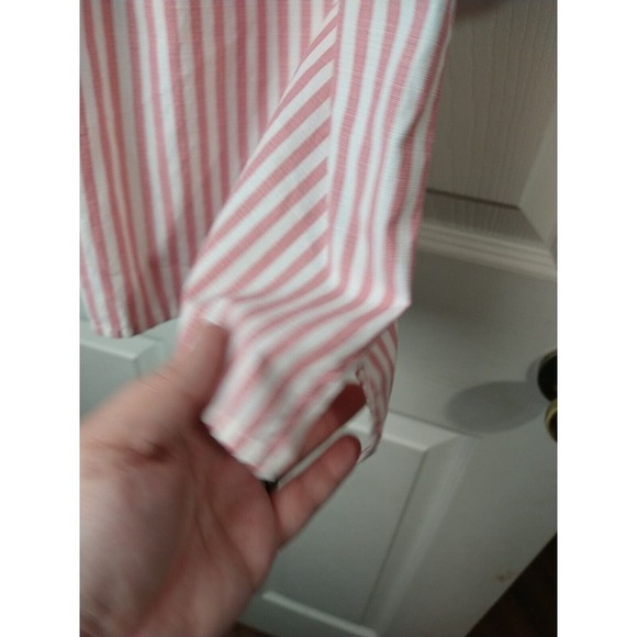 Loft Pink White Striped Casual Peasant Side Slit Blouse. Size SP - Picture 6 of 9